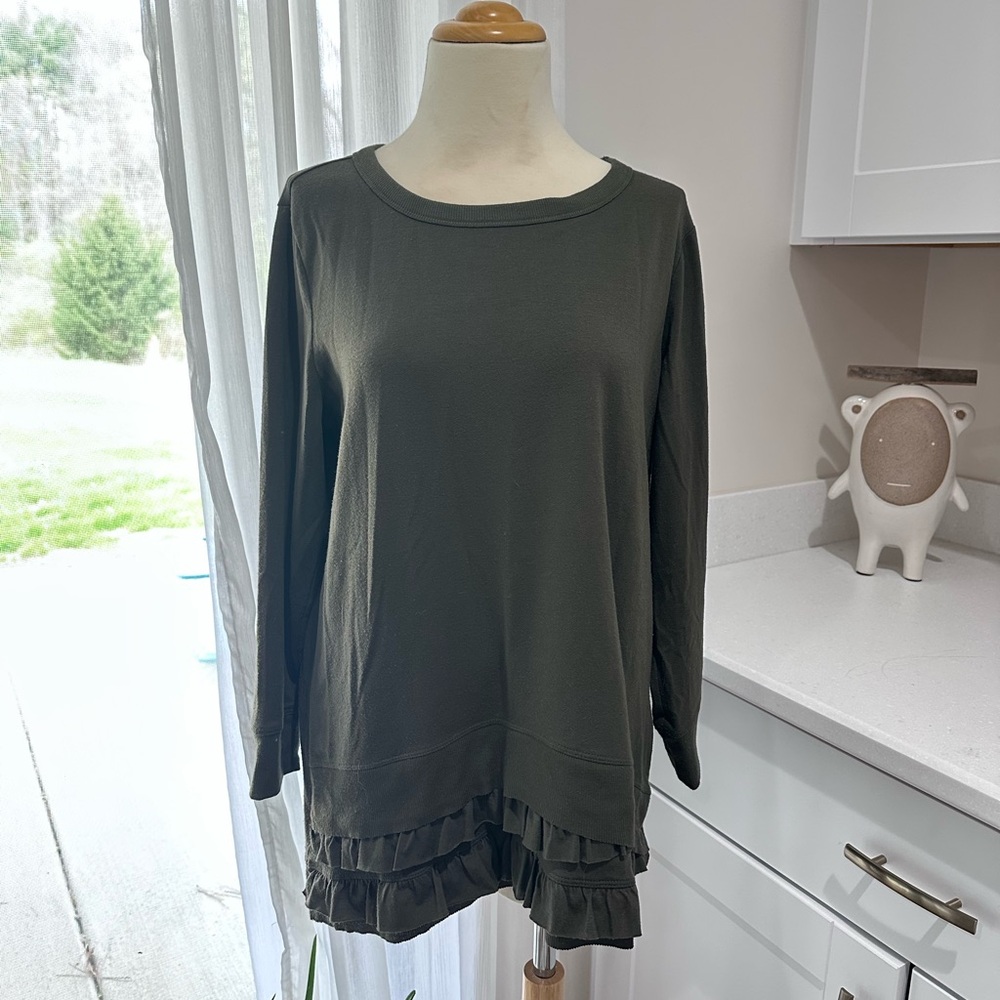 Women's Olive Green Ruffle Hem Top
